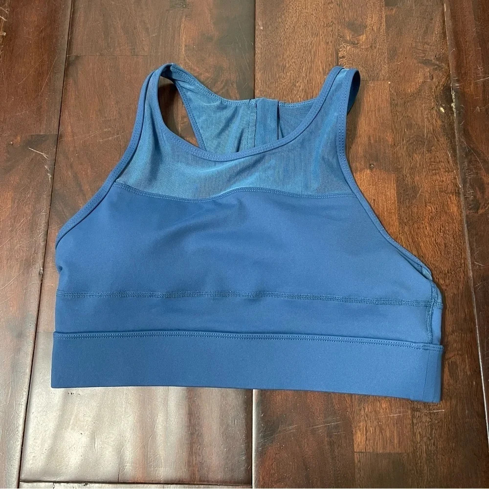 ZYIA Active All Star Sports Bra Blue mesh Size Medium Zip up back More Rep